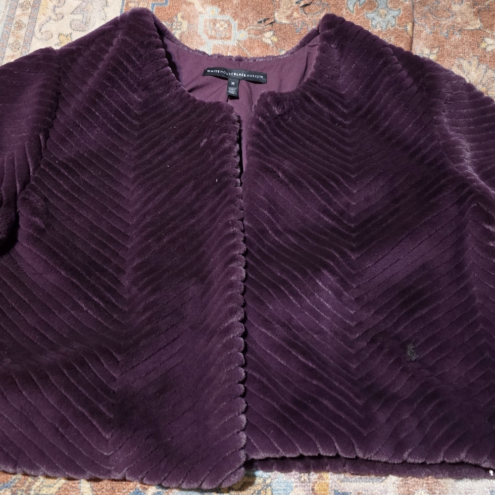 Elegant White House Black Market Purple Faux Fur Shrug - Size M